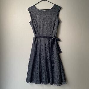 Tahari size 6 sparkle ribbon belt cocktail A-line dress‎